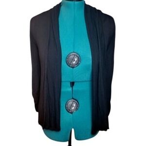 I.N.C. Black Open Front Cardigan Ruched Sleeve Lightweight Knit Top